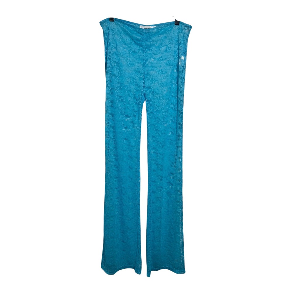 Tiger Mist Turquoise Blue Sheer Floral Lace Flare Pants Women M Resort Vacation